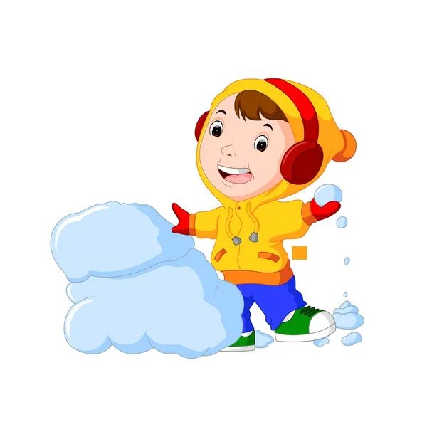 Bambini Dei Cartoni Animati Che Giocano Con Neve — Vettoriale Stock