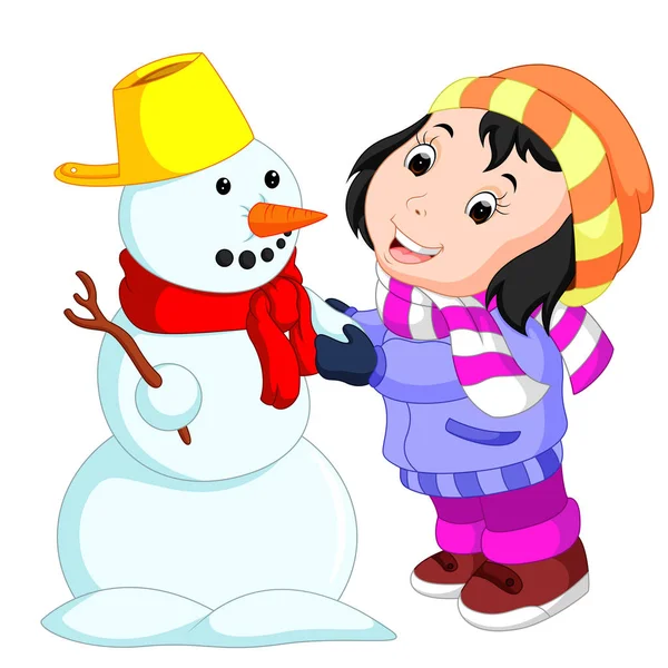 卡通孩子玩雪人 — 图库矢量图片