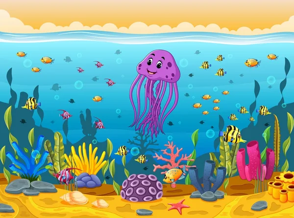 Schattig Squid Onder Zee — Stockvector