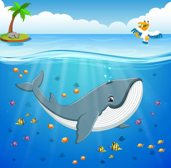 Cartoon Whale Sea — Stock Vector