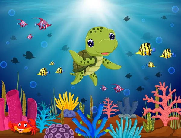 Niedliche Cartoon Schildkröte Unter Wasser — Stockvektor