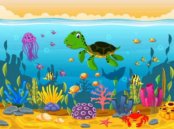 Niedliche Cartoon Schildkröte Unter Wasser — Stockvektor