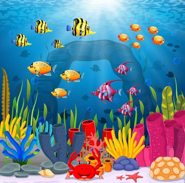 Lindo Pescado Dibujos Animados Mar — Vector de stock