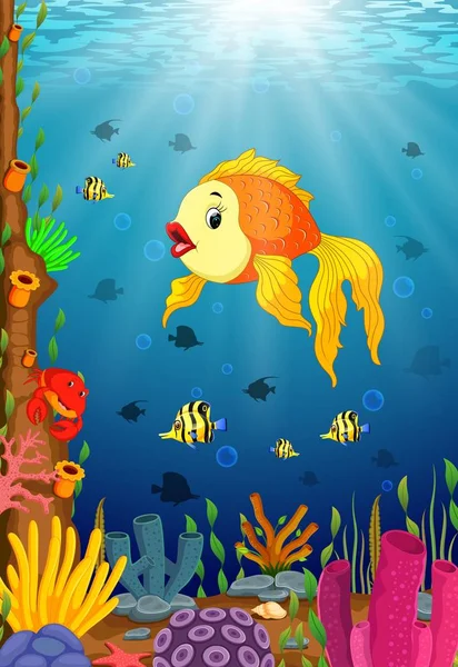 Netter Fisch Cartoon Meer — Stockvektor