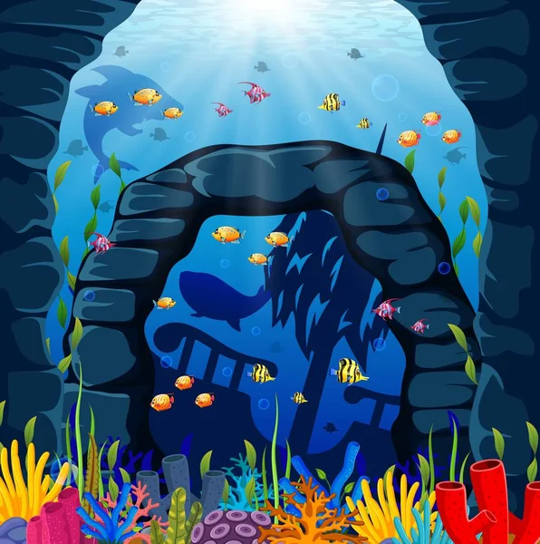 熱帯のサンゴ礁の水中のシーン — ストックベクタ