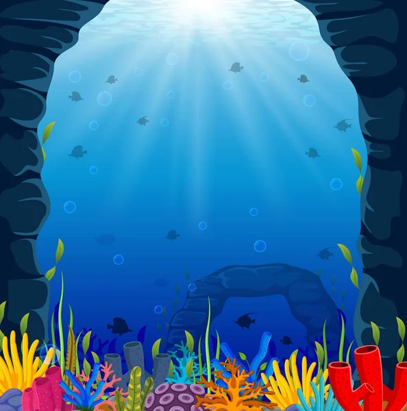 Scène Sous Marine Avec Récif Corallien Tropical — Image vectorielle