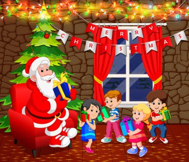 Noel Baba Noel ağacı ve şirin çocuk
