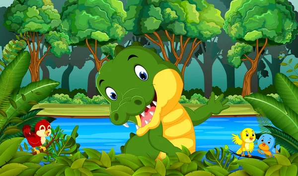 Crocodile Dans Forêt — Image vectorielle