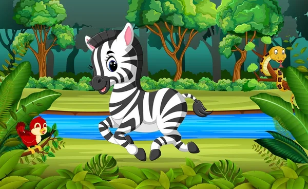 Zebra Nella Foresta — Vettoriale Stock