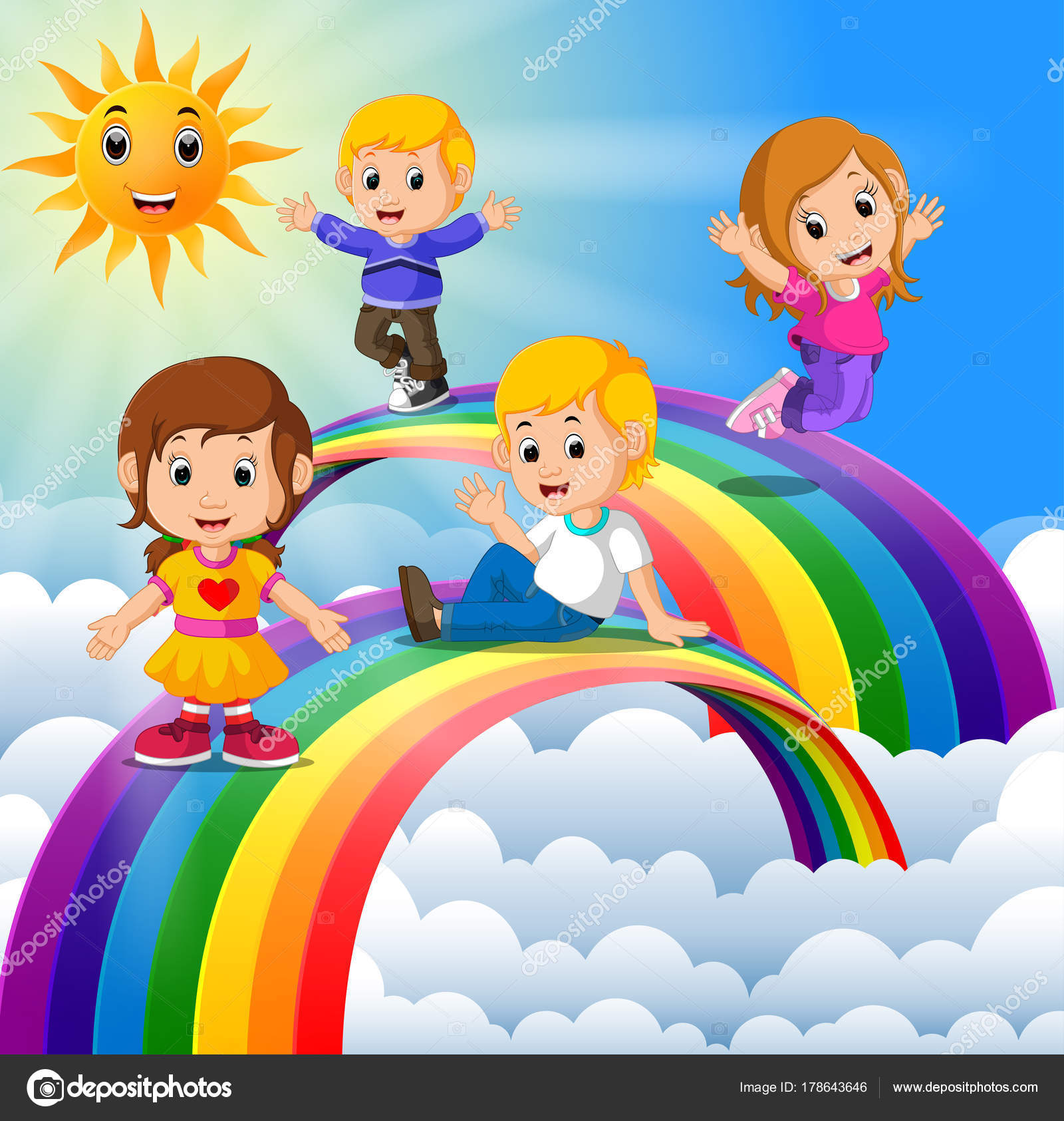 Happy Kids Standing Rainbow Stock Vector Image by  ©hermandesign2015@ #178643646