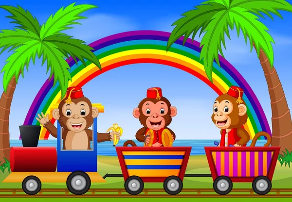 Małpa Pociągu Rainbow Ilustracja — Wektor stockowy