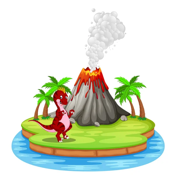 Ilustración Erupción Dinosaurios Volcanes — Vector de stock