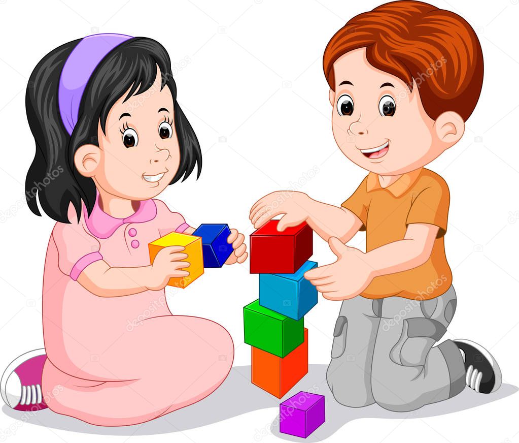 Children playing with cube