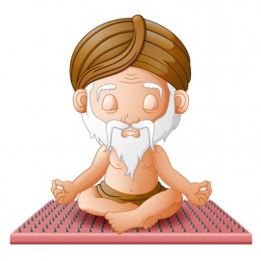 yaşlı adam meditasyon lotus poz çivi ile bir gemide otururken