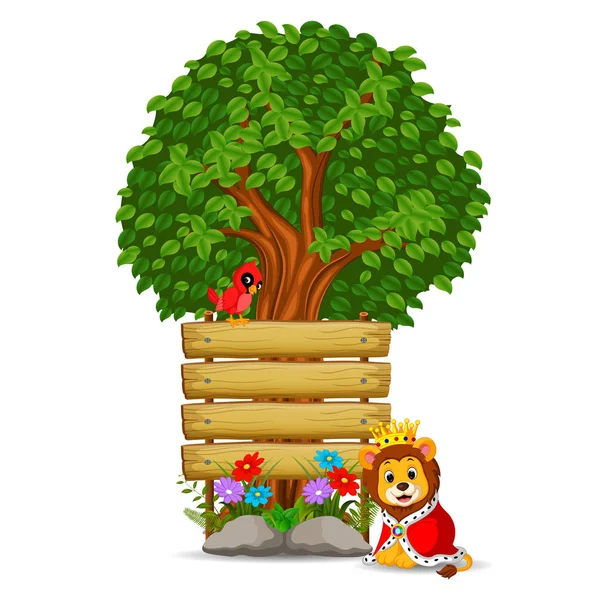 Лев Перед Порожньою Дерев Яною Вивіскою — стоковий вектор