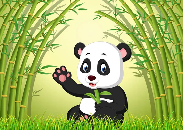 Due Simpatici Panda Una Foresta Bambù — Vettoriale Stock