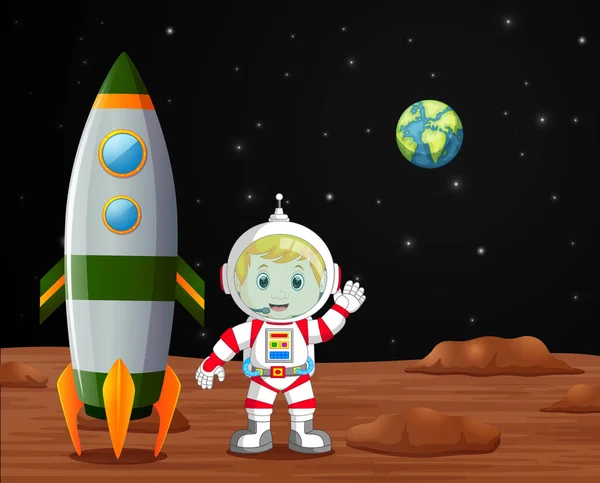 Astronauta Stojąc Ilustracji Planeta — Wektor stockowy