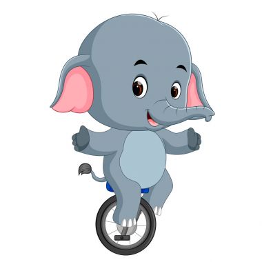 sevimli fil bir tek tekerlekli sirk bisikletine binme