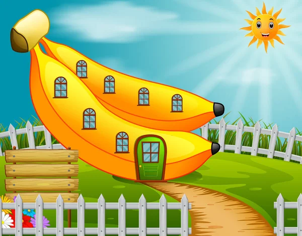 Banan Dom Ogrodzie — Wektor stockowy