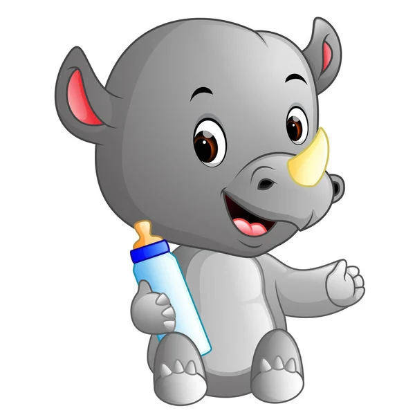 Rhino Holding Baby Bottle Nipple — Stock Vector