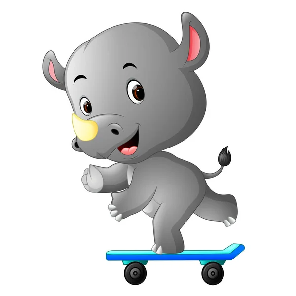 Söta Noshörningen Spela Skateboard — Stock vektor