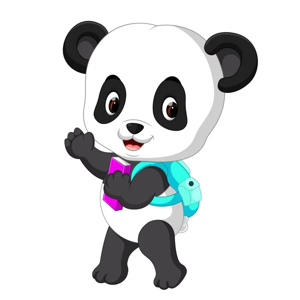 Aranyos Panda Útban Iskolába — Stock Vector