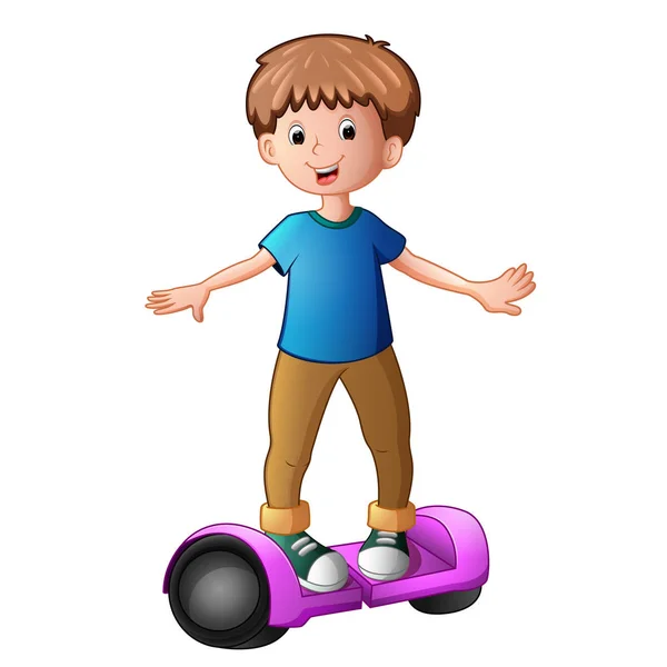 Young Boy Riding Electric Scooter — Stock Vector