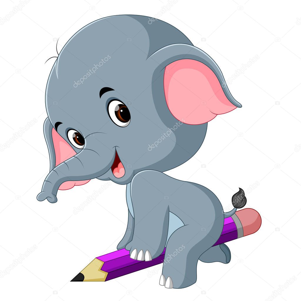funny elephant sitting on big pencil