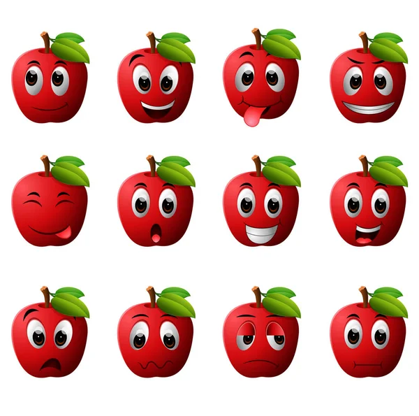 Apfel Mit Verschiedenen Emoticons — Stockvektor