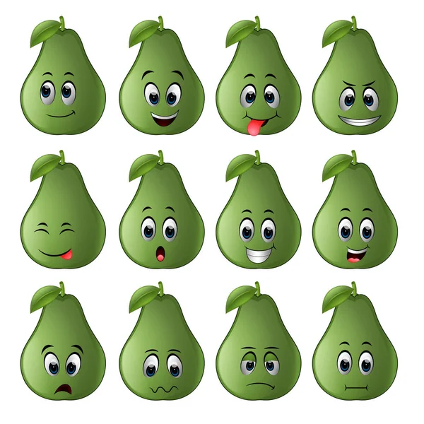 Avocado Mit Verschiedenen Emoticons — Stockvektor