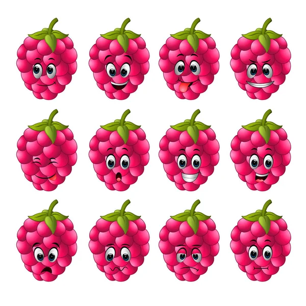 Raspberry Dengan Emoticon Yang Berbeda - Stok Vektor