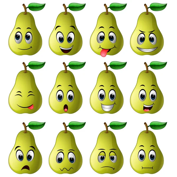 Pear Different Emoticons — Stock Vector