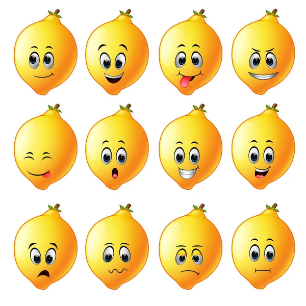 Zitronen Mit Verschiedenen Emoticons — Stockvektor