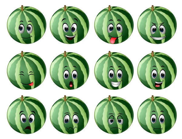 Wassermelone Mit Verschiedenen Emoticons — Stockvektor