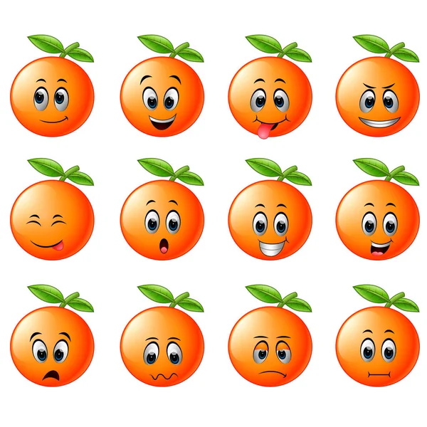 Orange Mit Verschiedenen Emoticons — Stockvektor