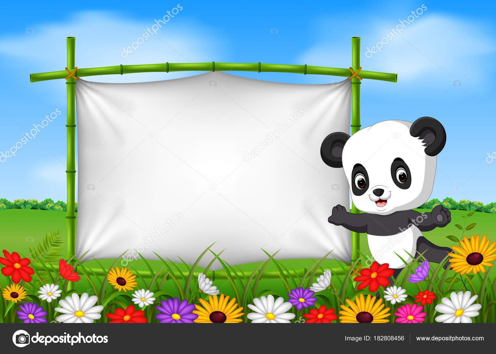 Panda Dos Desenhos Animados Uma Moldura Bambu imagem vetorial de  hermandesign2015@gmail.com© 182808456