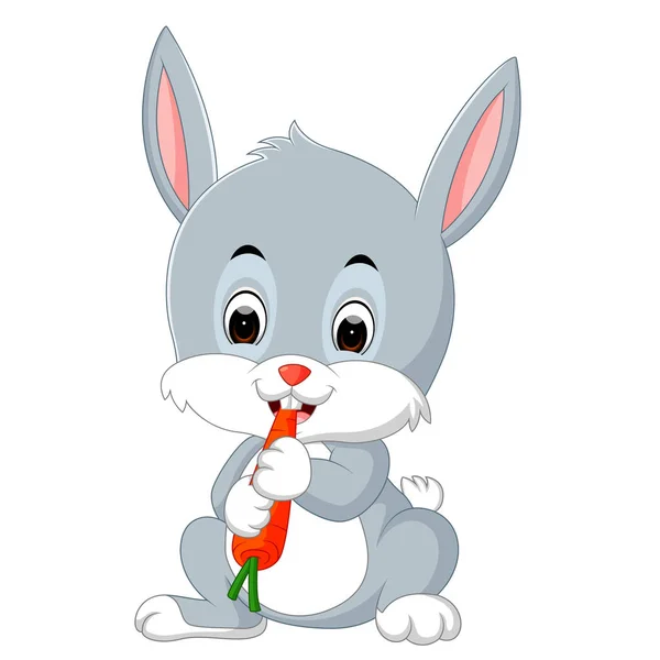 Dibujos Animados Conejo Feliz Comer Zanahoria — Vector de stock