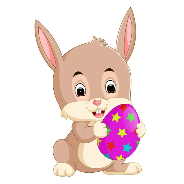 Cartone Animato Piccolo Coniglietto Che Tiene Uovo Pasqua — Vettoriale Stock