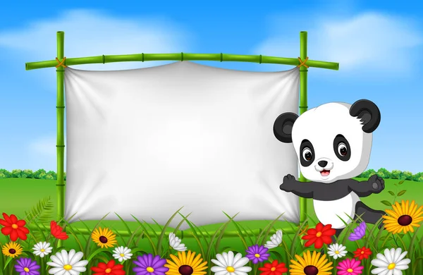 Panda Dos Desenhos Animados Uma Moldura Bambu —  Vetores de Stock