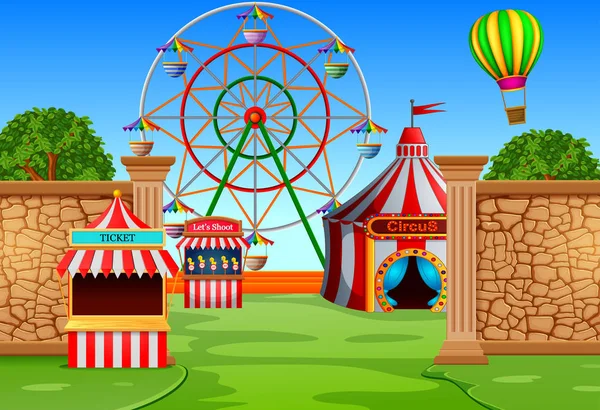 Escena Del Parque Atracciones Durante Día — Vector de stock