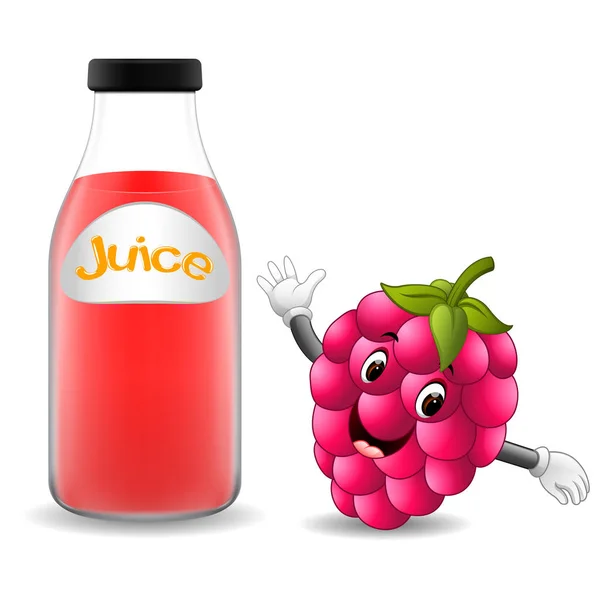 Sebotol Jus Raspberry Dengan Kartun Raspberry Yang Lucu - Stok Vektor