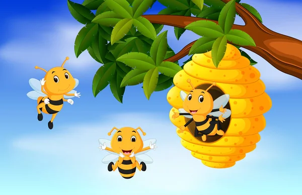 Εικονογράφηση Του Μια Μέλισσα Μέλι Κάτω Από Ένα Δέντρο — Διανυσματικό Αρχείο