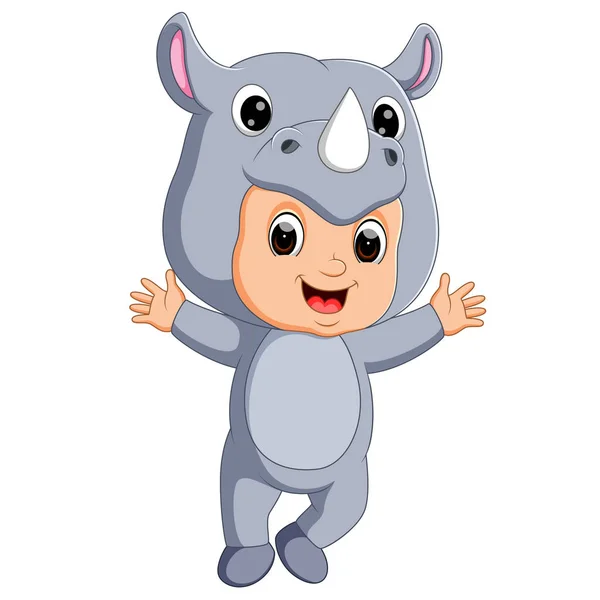 Cute Boy Cartoon Wearing Rhinoceros Costume — Stock Vector