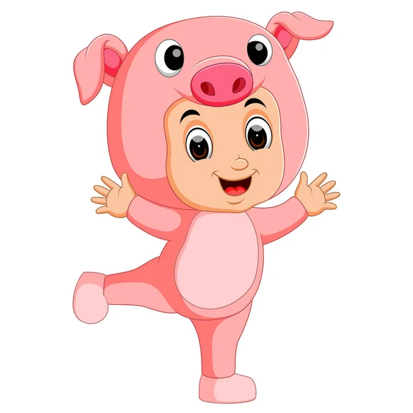 Niedlicher Junge Cartoon Schweinekostüm — Stockvektor
