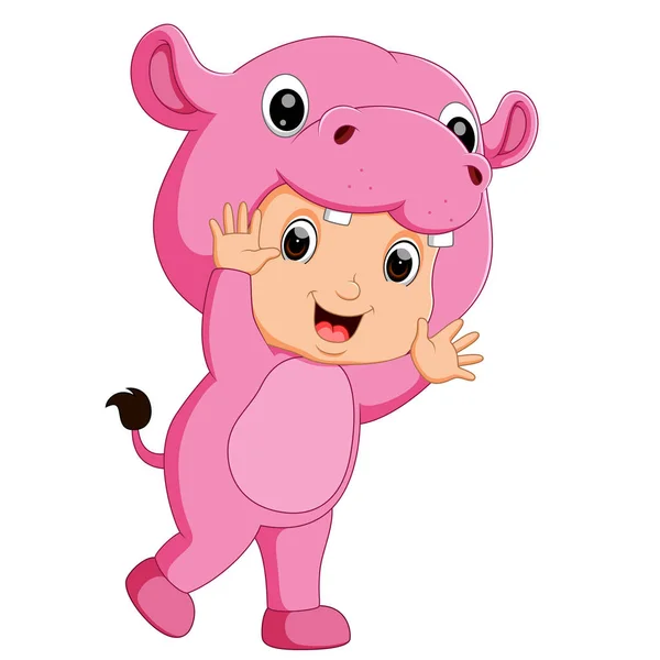 Mignon Garçon Dessin Animé Portant Costume Hippopotame — Image vectorielle