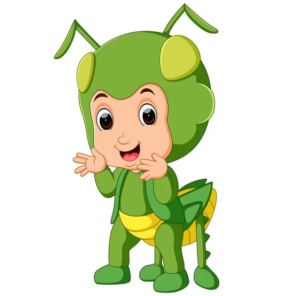 Cute Boy Cartoon Wearing Grasshopper Costume — Stock Vector