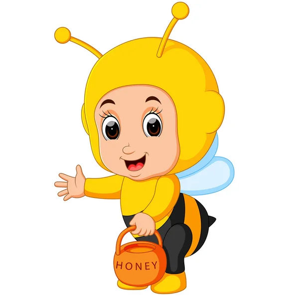 Ładny Chłopak Cartoon Sobie Kostium Pszczoły — Wektor stockowy