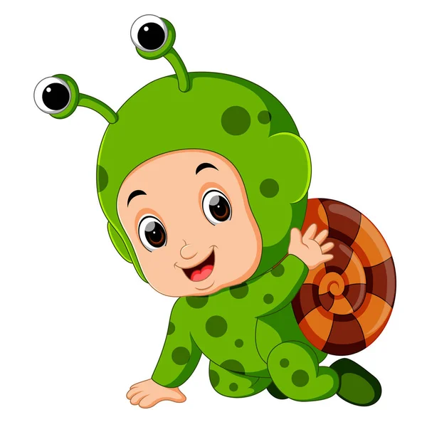Cute Boy Cartoon Wearing Snail Costume — Stock Vector