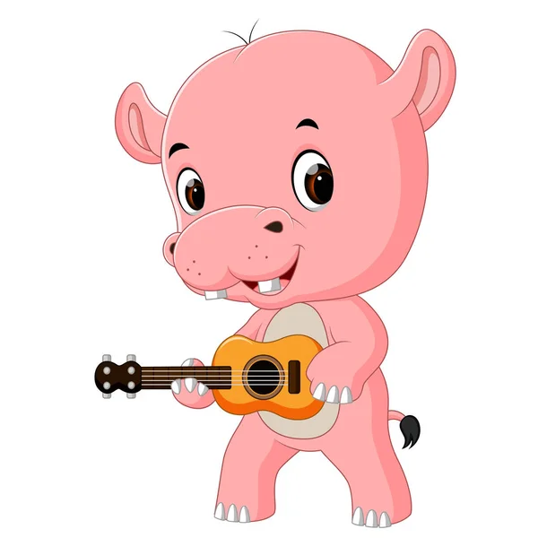 Divertido Hipopótamo Cantando Tocando Guitarra — Vector de stock