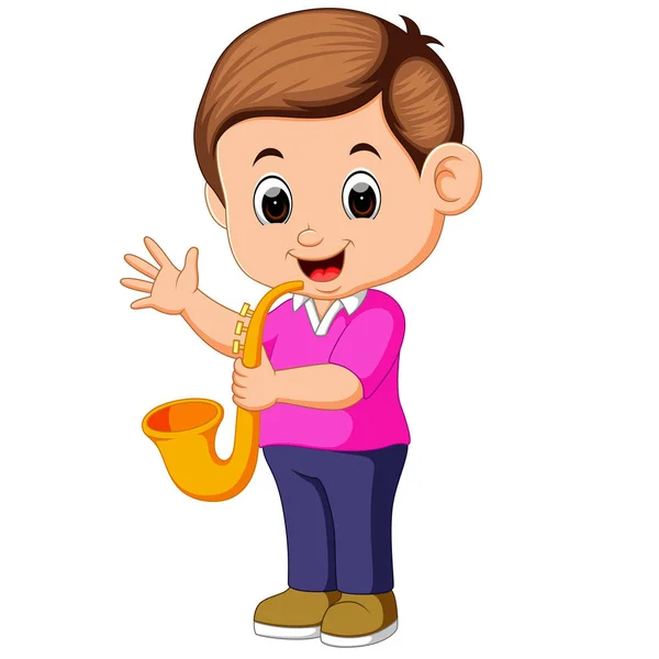 Ilustración Niño Toca Saxofón — Vector de stock